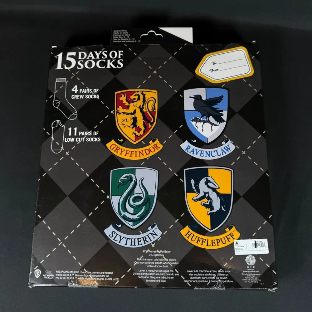 Harry Potter 15 Days of Socks Advent Calendar 15pk Men's Shoe Size 6-12 OPEN BOX
